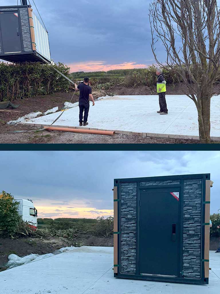 Modular home being installed on concrete slab in Limerick Ireland with crane delivery