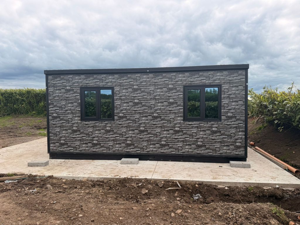 Side profile of a turnkey modular home installed in Limerick with contemporary exterior finish